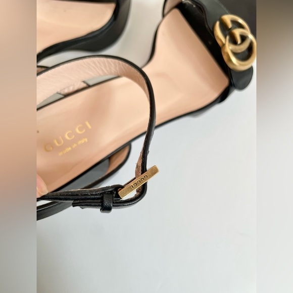 Gucci Marmont GG Platform Sandals EU 37 US 7 Black Leather Block High Heel - Picture 14 of 14